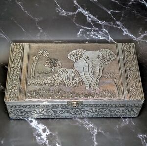 Aluminum Embossed Elephant Jewelry/Keepsake Box